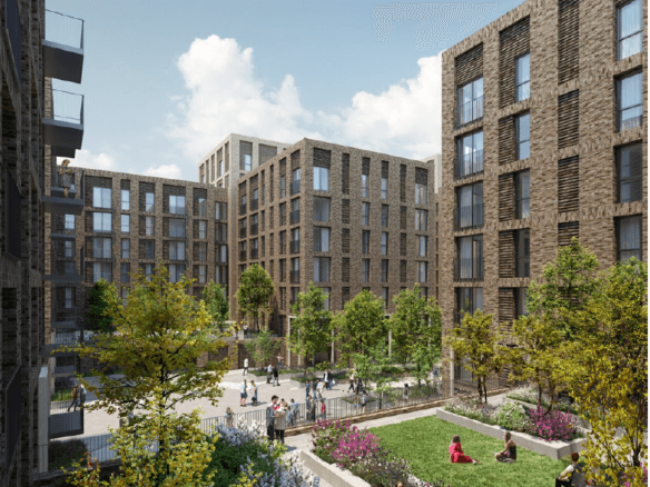 Views on to communal landscaped gardens at Tranquillity Manchester