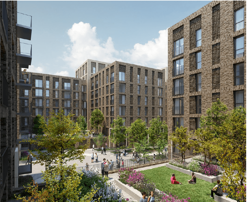 Views on to communal landscaped gardens at Tranquillity Manchester