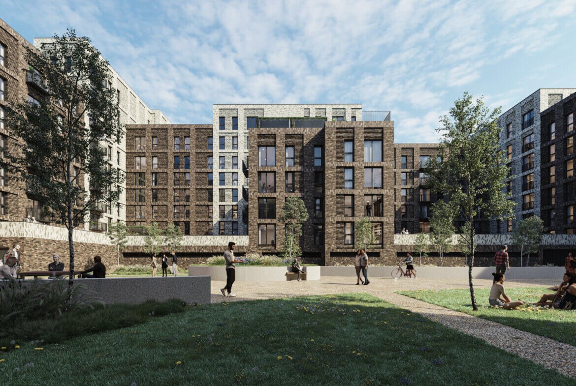 Communal gardens at Tranquillity apartments Manchester