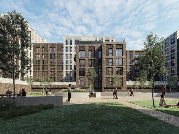 Communal gardens at Tranquillity apartments Manchester